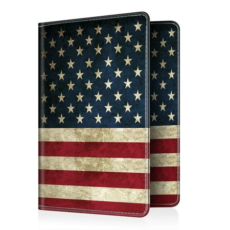 Security Pass Holder - Passport Holder Travel Wallet RFID Blocking Case Cover - Securely Holds Passport, Boarding Passes, US Flag
