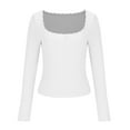 thumbnail image 4 of hotojiny Cropped Going out Tops for Women Spring Summer Trendy Knit Ribbed Shirt Casual Long Sleeve Square Neck T Shirts, 4 of 6
