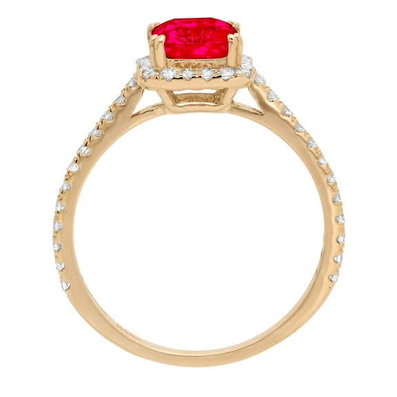 1.86 ct Emerald Cut Simulated Ruby Solitaire with Accents Engagement Ring for Women in 18K Yellow Gold