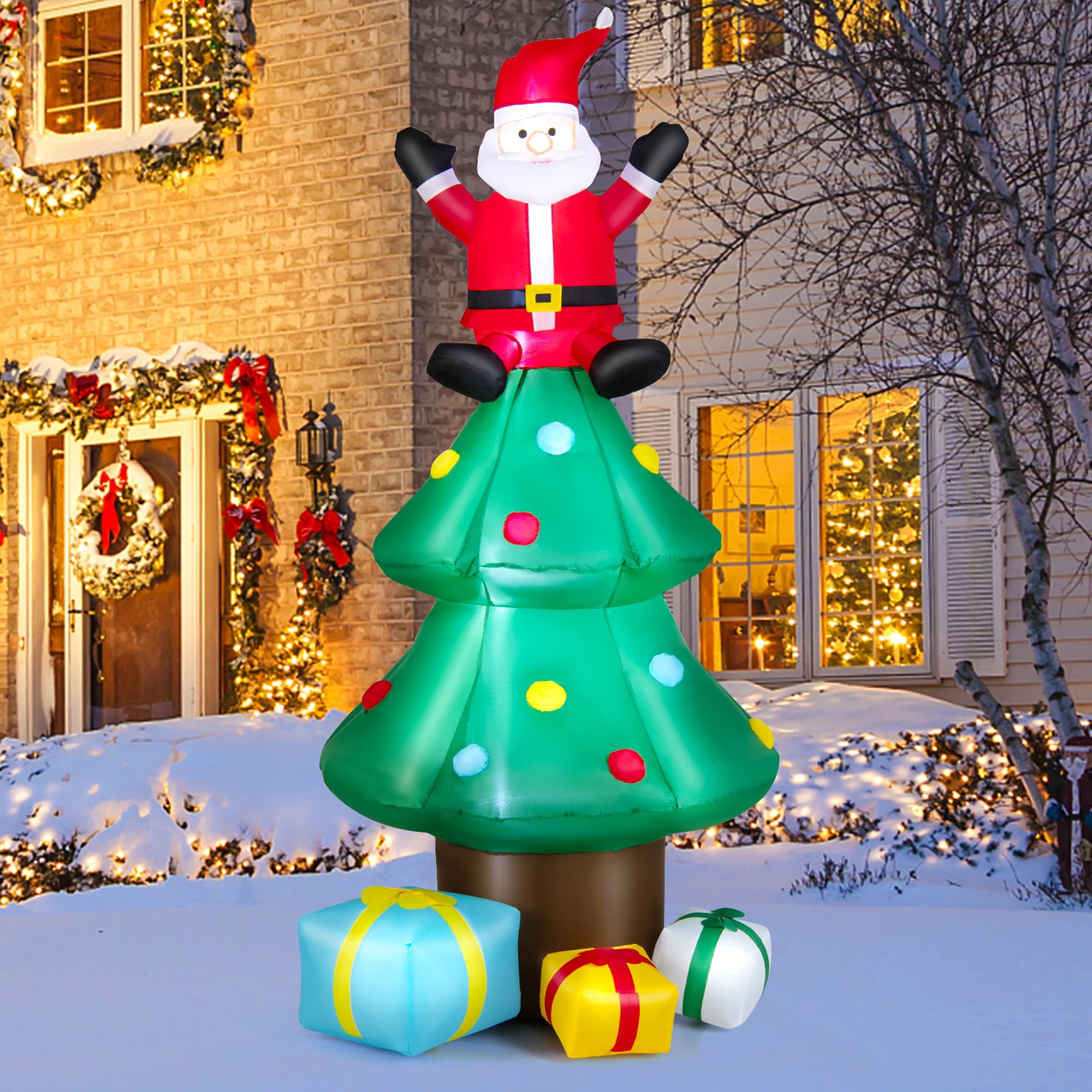 Gymax 7FT Inflatable Christmas Tree Tall Blow up Tree Holiday Decor w ...