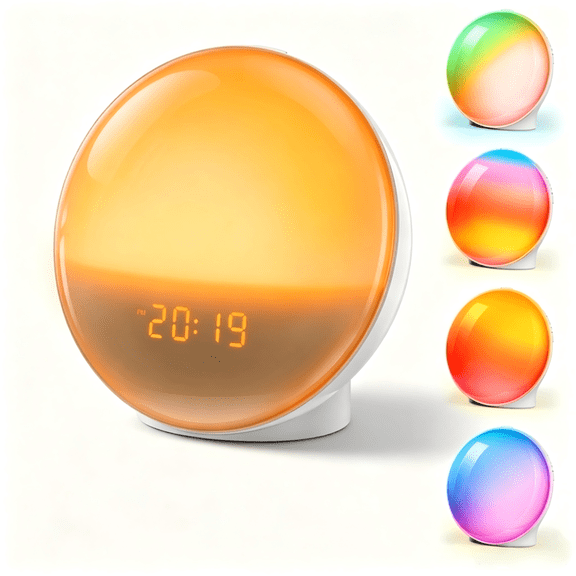 Wood Grain Sunrise Alarm Clock and Sound Machine Nightlight, Digital Dimmable Clock for Bedroom, 20 Sleep Sounds, White Noise Machine for Baby, Adults, Wake Up Light Alarm Clock for Kids