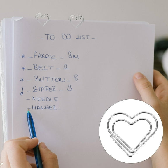 WHAMVOX 100Pcs Metal Paperclips Heart Clips File Clips Novelty Small Paper Clips Office Heart Modeling Paper Clips