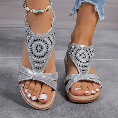 

YYYTop Flip Flops for Women Wedges Heels for Women Summer New Plus Size Casual Comfort Flash Diamond Women s Elastic Beach Wedge Sandals Slippers for Women On Clearance