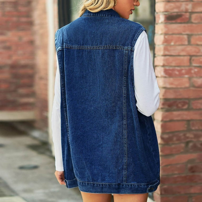 Denim Vest Women Huvoen Women's Oversized Denim Vests, Sleeveless