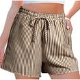 thumbnail image 2 of BiZtdJrK Womens Striped Bermuda Shorts Drawstring Elastic Waisted Wide Leg Shorts Baggy Comfy Casual Summer Beach Shorts on sale clearance Brown L, 2 of 8