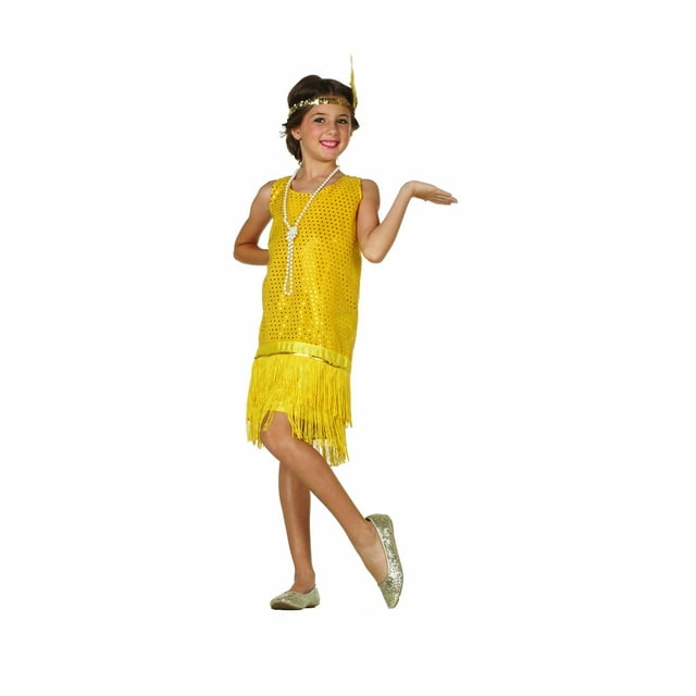 Disfraz RG Disfraz de Flequillo Dorado con Lentejuelas Talla Pequeña 4-6 Años