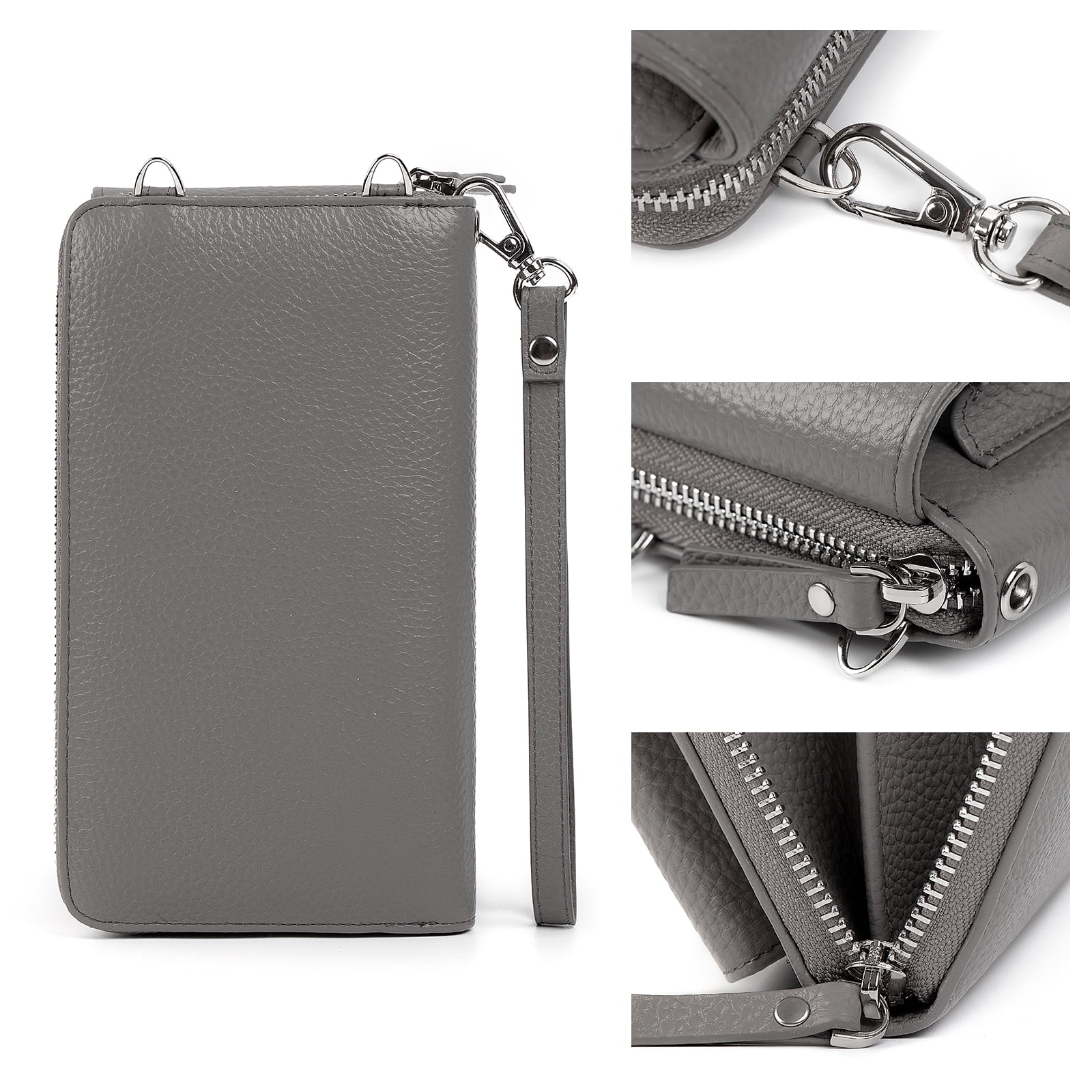 Pearl Angeli Women's Leather Mobile Phone Crossbody Cell Phone Bag RFID (Grey)