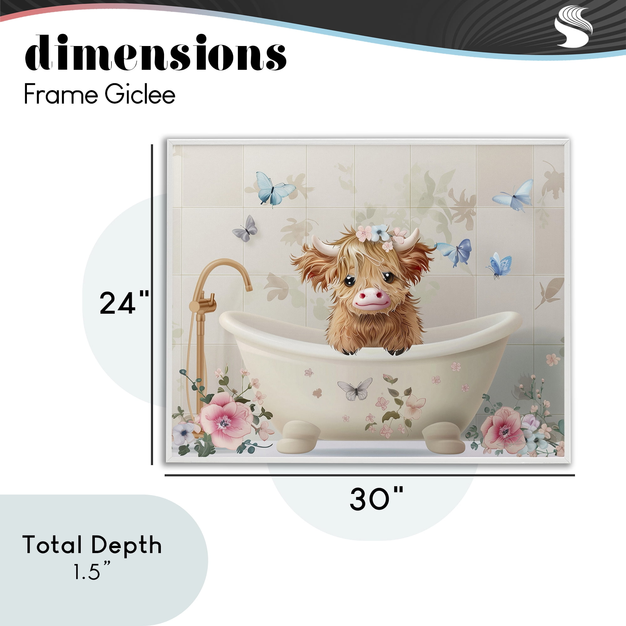Baby Cattle in Floral Tub White Framed Giclee Art, design by Shawna Stewart