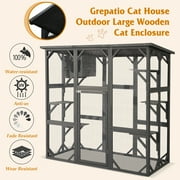 Haverchair Cat Enclosure Outdoor Catio Large Wooden Cat House with Weatherproof, Cat Cage Condo Indoor Playpen with Platform and Small House, Gray