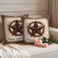 thumbnail image 2 of Western Star Vintage Outdoor Waterproof Pillow Covers, Country Texas Stars Buffalo Plaid Brown Decorative Square Throw Pillowcase Sofa Cushion Sham for Patio/Couch/Chair, 20"x20" 2 Pack, 2 of 8