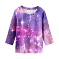 thumbnail image 4 of Galaxy Shirt for Toddler Girls Short Sleeve Starry Print Clothes Outfit Breathable Fashion Girls' Athletic Shirts & Tees,Purple,3-4 Years, 4 of 4