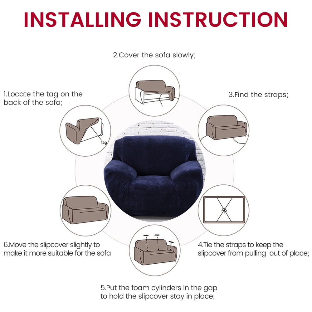CJC Plush Sofa Covers Stretch Solid Thick Slipcover for 1-Seater Velvet Easy Fit Non-Slip Furniture, Navy Blue