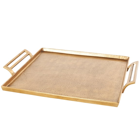 DecMode 22" x 18" Gold Aluminum Metal Square Tray with Handles, 1-Piece
