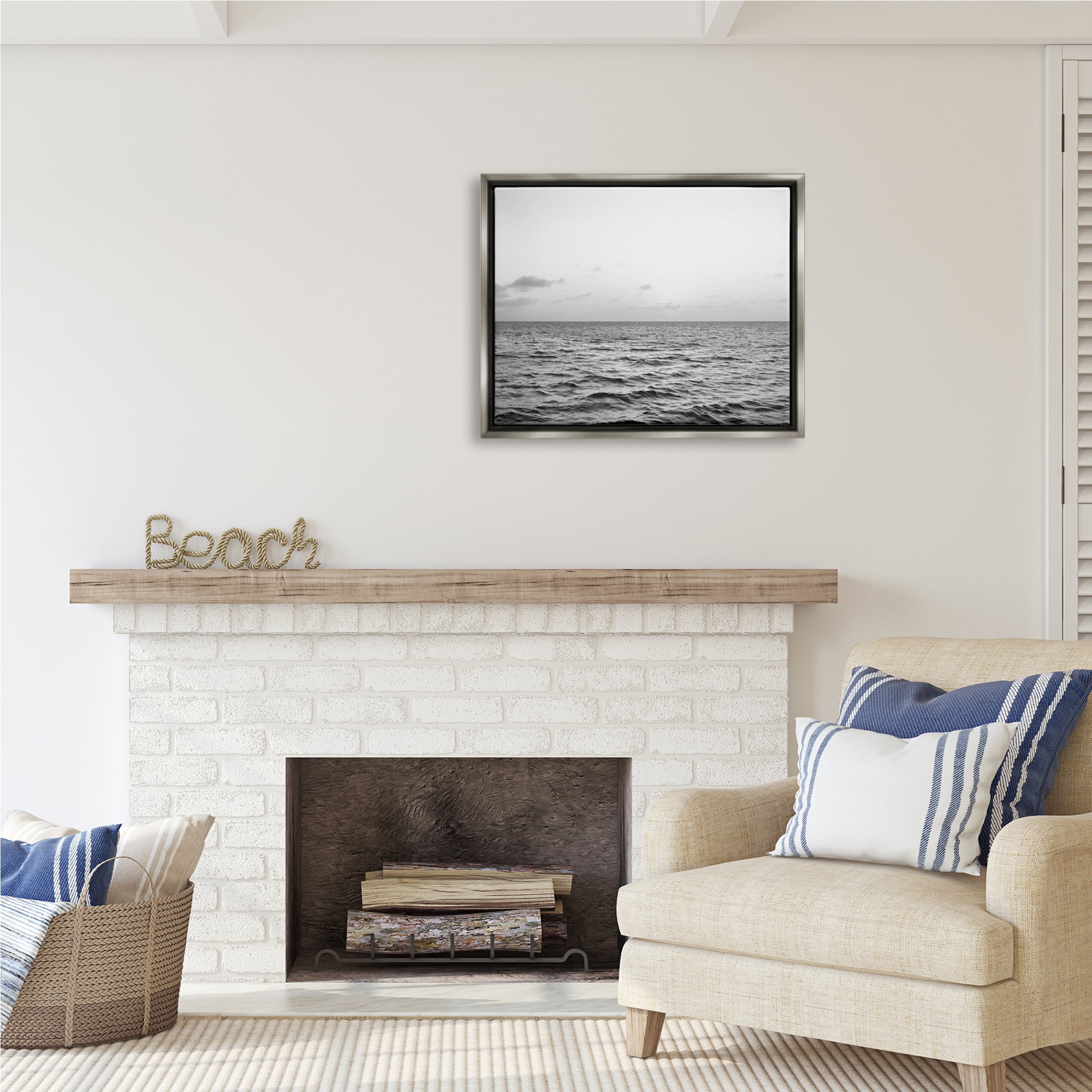 Stupell Industries Rough Grey Sea Waves Nature Photography Gray Floater Framed Art Print Wall Art, 31 x 25