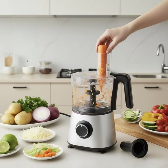 300W Food Processor with Blender, 1.5L Glass Jar, 8 Attachments for Slicing, Shredding, Dough & Blending, 2 Speeds with Safety Lock