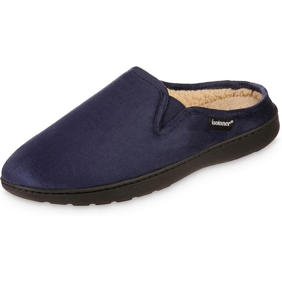 Isotoner Men's Microsuede Hoodback Slip On Slippers Navy Blue Medium 8 to 9