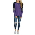 thumbnail image 2 of Women Loose T-Shirt Pullover Long Sleeve Splice Patchwork Blouse Women Stripe Flowy Top Casual Loungewear Basic Tee Tops, 2 of 6