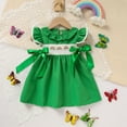 thumbnail image 4 of ZEHJUHAN Toddler Girls' Short Sleeve Ruffle Dress, Rainbow Embroidery Bow Detail Back Button Dress Green，9-12M, 4 of 10