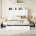 thumbnail image 4 of Amolife Queen Bed Frame, Chenille Upholstered Storage Bed with 2 Shelves LED Wingback Headboard, 3 Drawers & USB Ports, White, 4 of 11