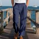 thumbnail image 1 of Ceisia Men's Gift All-Season Beach Pants - Fashion Casual Solid Color Cargo Wide Leg Elastic Waist Drawstring Pants with Zipper P ockets, 1 of 8