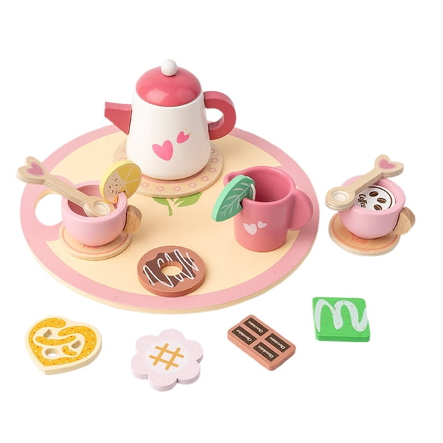 Wooden Family Play Afternoon Tea Set Interactive Educational Toy for Kids Parent Child Bonding Activity