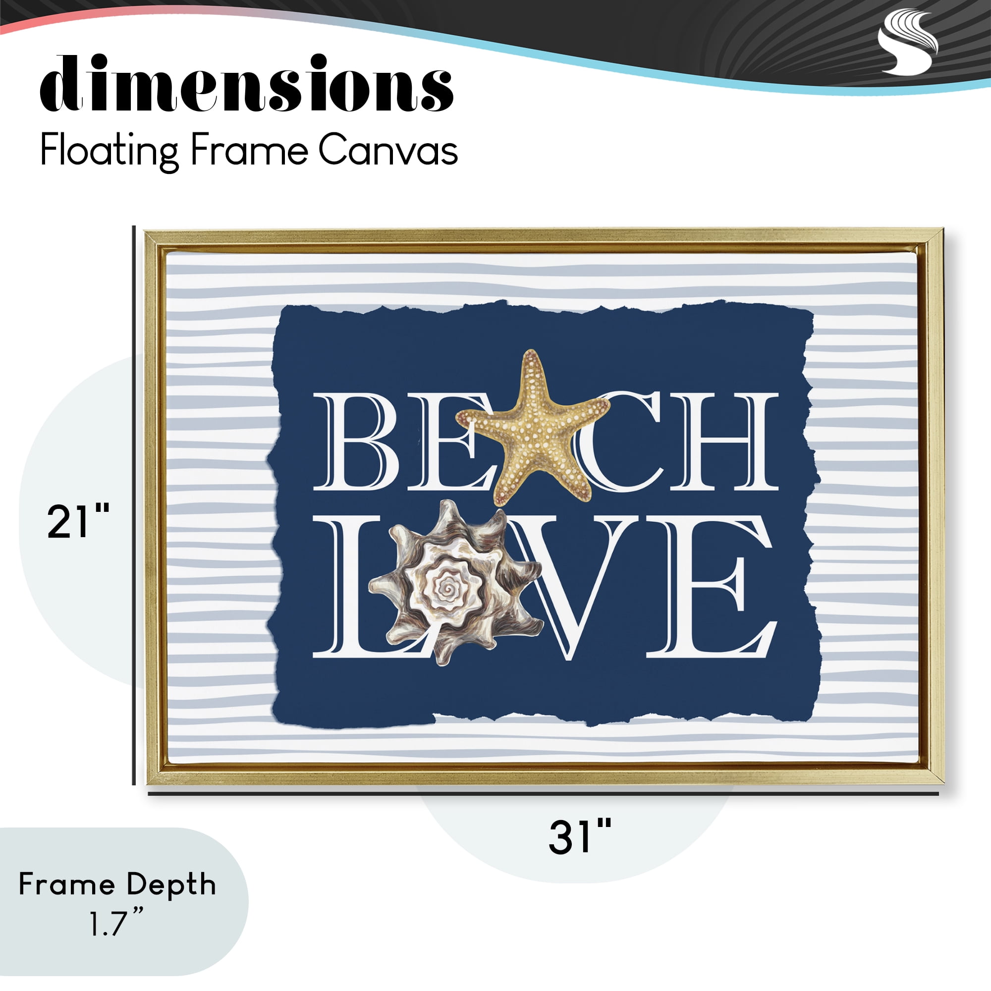 Stupell Industries Beach Love Seashells Gold Framed Floater Canvas Wall Art, design by Kim Allen