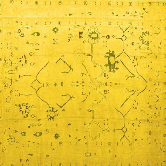 Ahgly Company Indoor Square Oriental Yellow Traditional Area Rugs, 6' Square