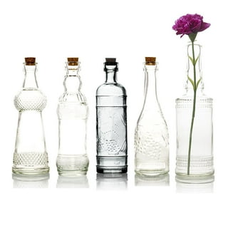 Small Clear Vintage Glass Bottles with Corks, Bud Vases, Decorative,  Potion, Assorted Design Set of 12 pcs