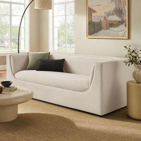 Hilda 86" Curved Back Performance Velvet Sofa in Alabaster