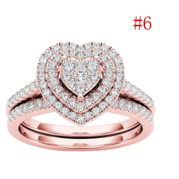 Clearance Rings for Women Zircon 2-Piece Heart-Shaped Ring,Luxury Elegant Jewelry Bridal Diamond Elegant Wedding Ring,Silver&Gold&Rose Gold Ring Crystal Diamond Microinlaid Jewelry