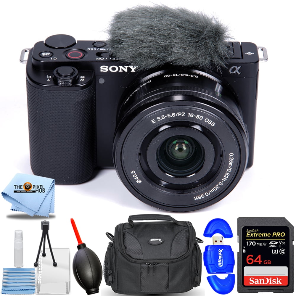 Sony ZV-E10 Mirrorless Camera with 16-50mm Lens (Black) with Transcend 64GB  Memory Card + Flexible Tripod + Camera Bag + Cleaning Kit Bundle