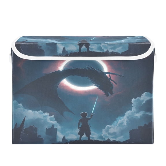 Storage Box With Lid 16.5x12.6x11.8In Foldable Stacked Household Storage Box Slaying The Dragon