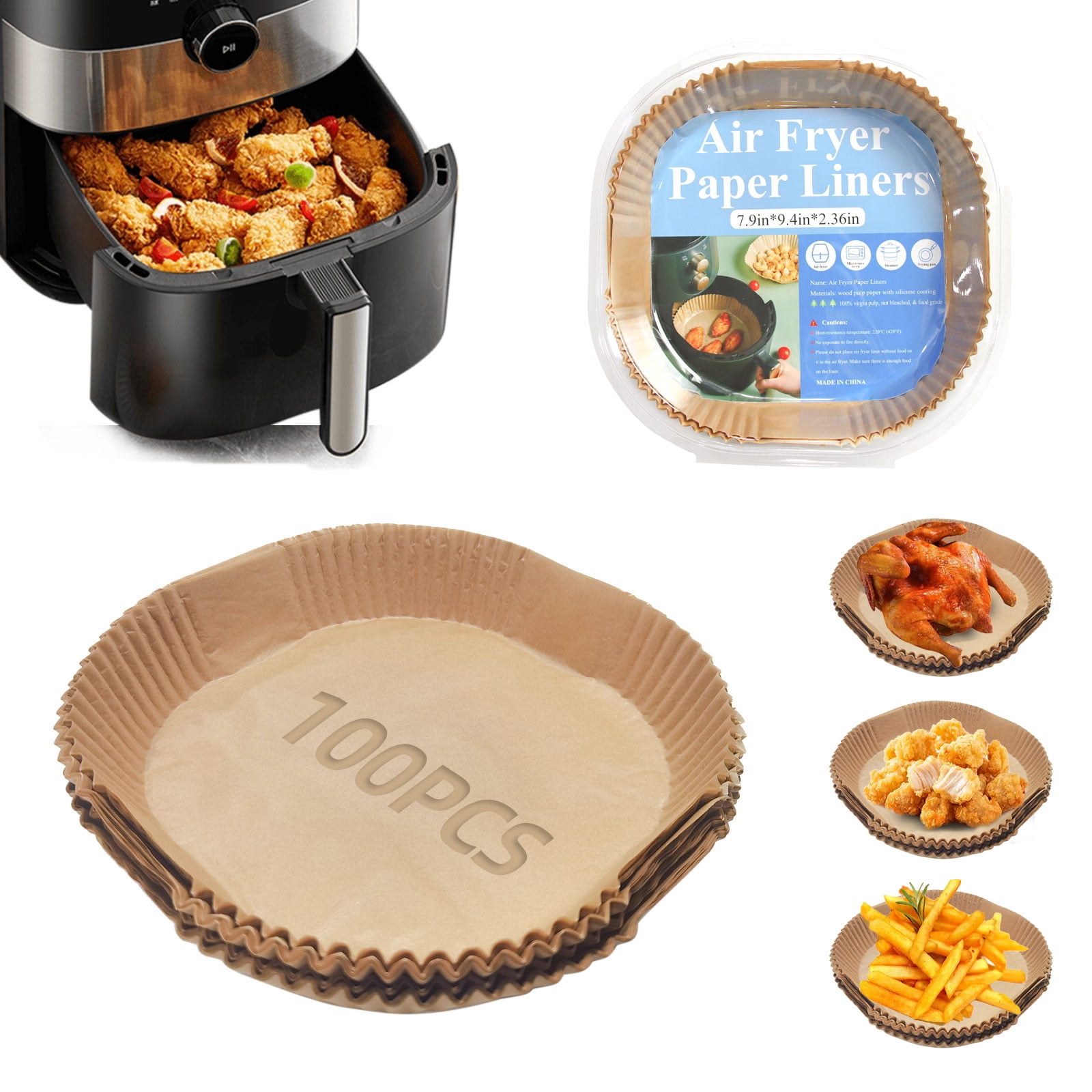 Air Fryer Liners, Square Air Fryer Disposable Paper Liners 100Pcs, Air Fryer Disposable