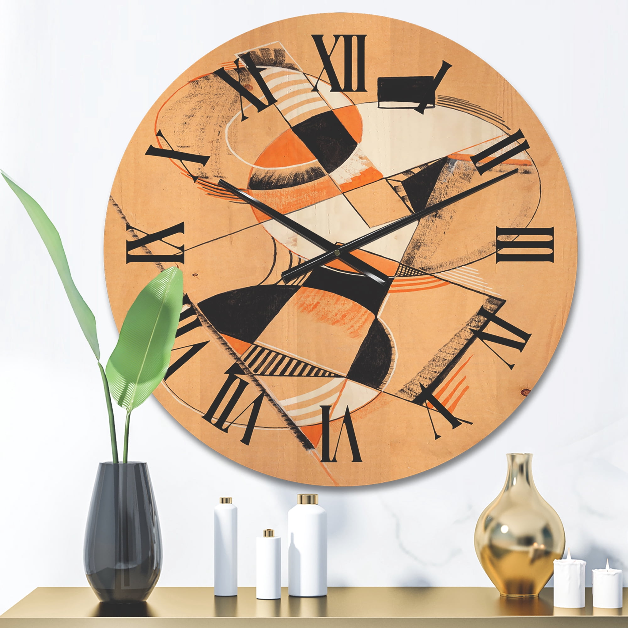 Designart 'Abstract Compositions Of Colored Geometric V' Modern Wood Wall Clock