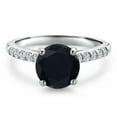 thumbnail image 3 of Gem Stone King 10K White Gold Black Onyx and Lab Grown Diamond Engagement Ring for Women | 1.85 Cttw | Round 8MM | Gemstone December Birthstone | Size 7, 3 of 6