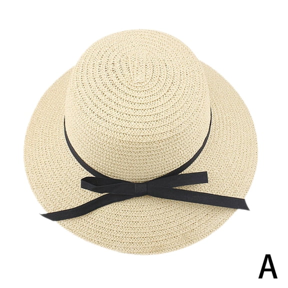 Ladies Women Sun Hat Straw Spring Summer Floppy Beach Foldable Brim Wide J2B2