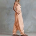 thumbnail image 6 of Women Button Down Cotton Jumpsuits Plain Strap Sleeveless Casual Wide Legs Rompers Loose Overall with Pockets, 6 of 6