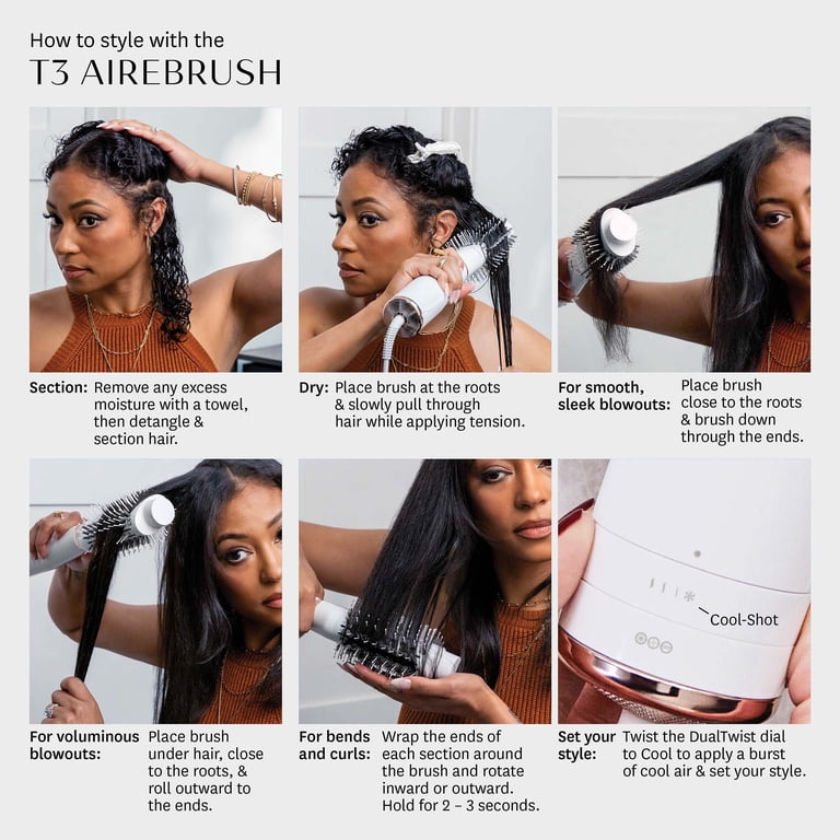 エアリアルシルク ホワイト T3 AireBrush One-Step Smoothing and Volumizing Hair Dryer Brush