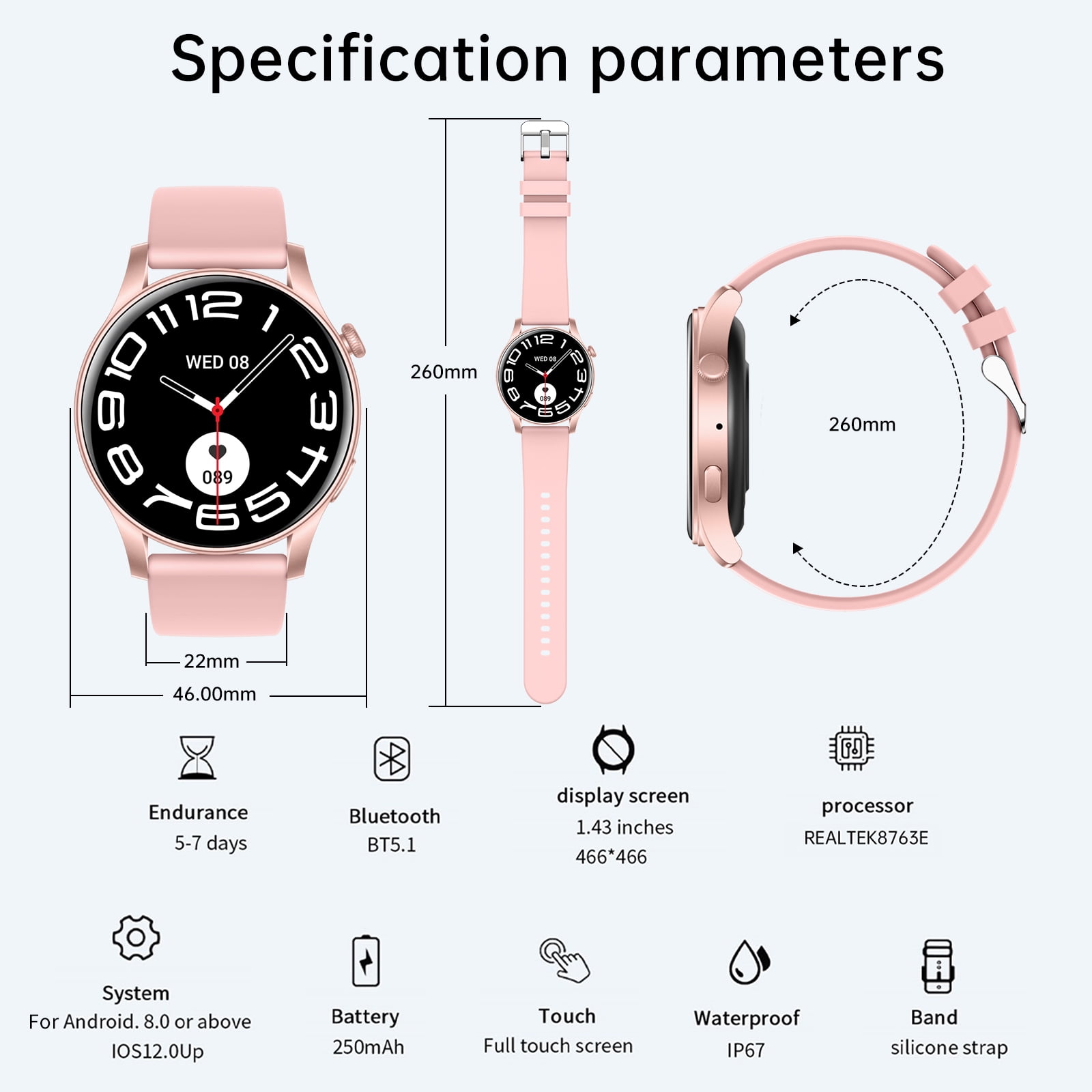 SKMEI Smart Watch for Men Women, 1.43" HD Smartwatch (Answer/Make Call), Fitness Tracker with 100+ Sport Modes, Activity Tracker for Android iOS