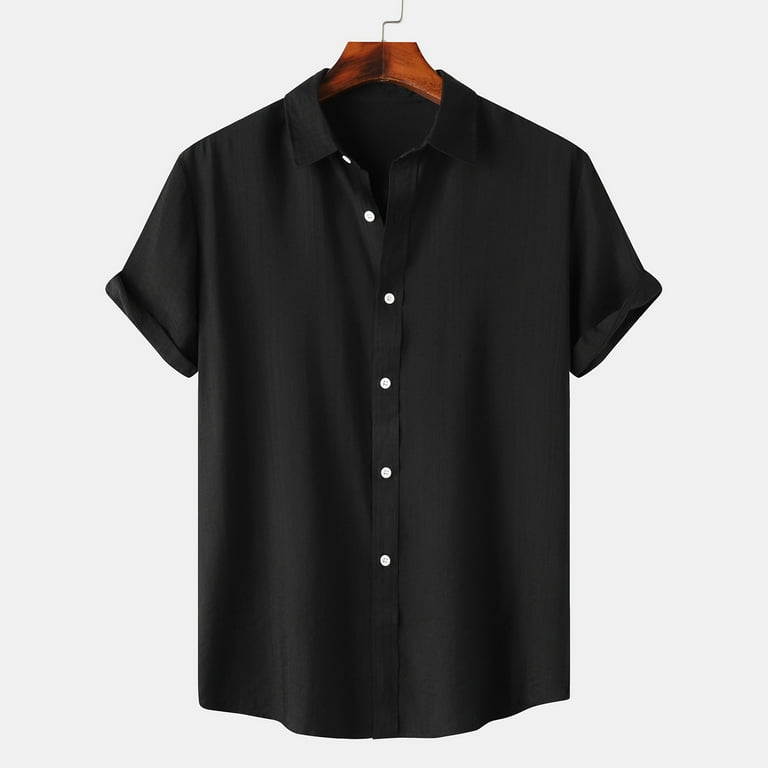 Xmmswdla Men's Cotton Linen Short Sleeve Shirts Lightweight Casual Button Down Shirts Summer Beach Spread Collar Tops Black Fishing Shirts for Men