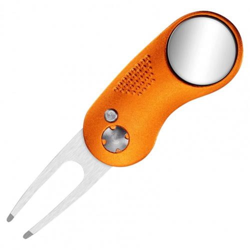 Foldable Golf Pitch Fork Golf High Precise Folding Mini Pitch Repair Tool Marker Pitch Cleaner Golf Pitchfork Golf Accessories Orange