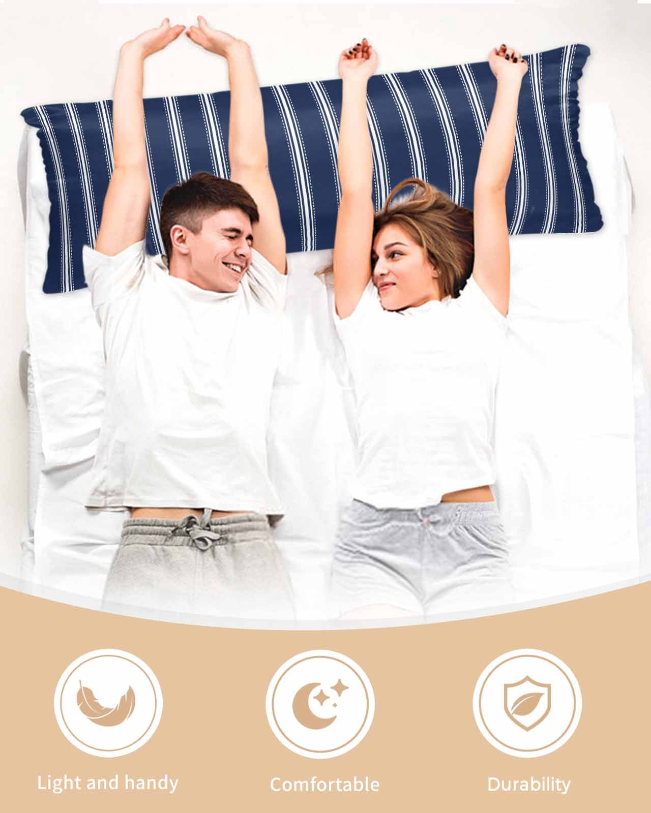 Navy Blue Striped Pillow Cases Body Size, Smooth Satin Pillowcase for Hair and Skin, Navy Blue White Farmhouse Stripes Decorative Cooling Bed Pillow Covers with Zipper, 20x54 Inches