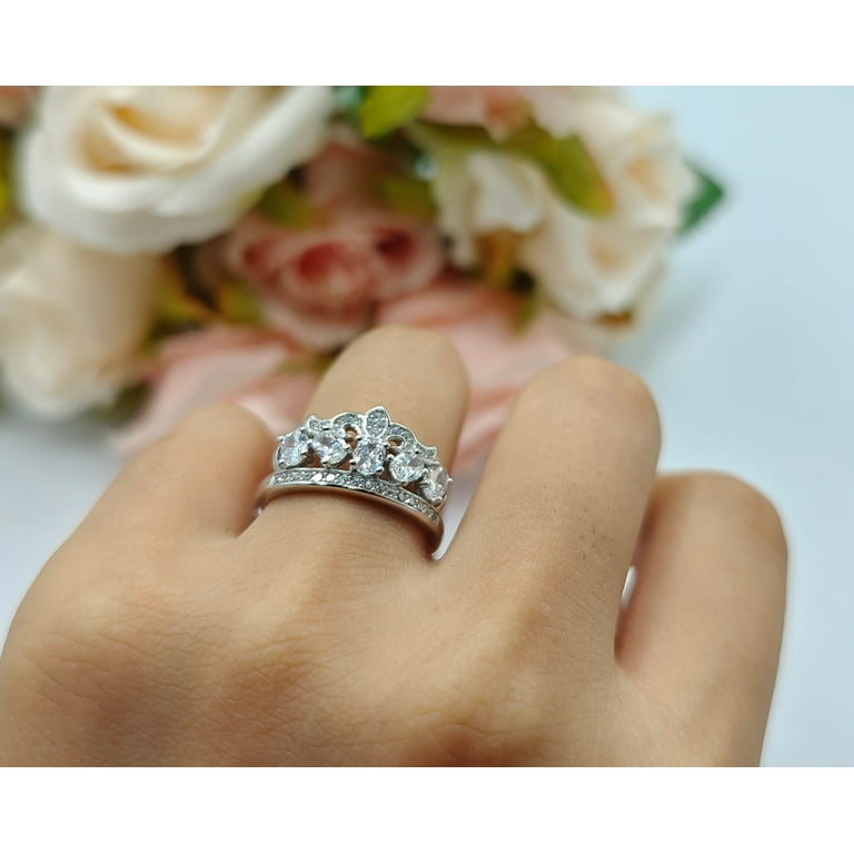 King Crown Ring Oval Light Pink CZ 925 Sterling Silver Size 9