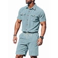thumbnail image 3 of Men Sets Outfits 2 Piece Short Sleeve Shirts Short Set Light Blue XXXL, 3 of 7