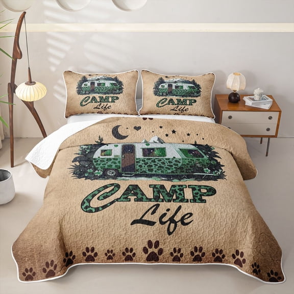 Erosebridal Happy Camping Twin Quilt Set for Boys Girls, Cartoon RV Car Twin Coverlet Set, 2-Piece