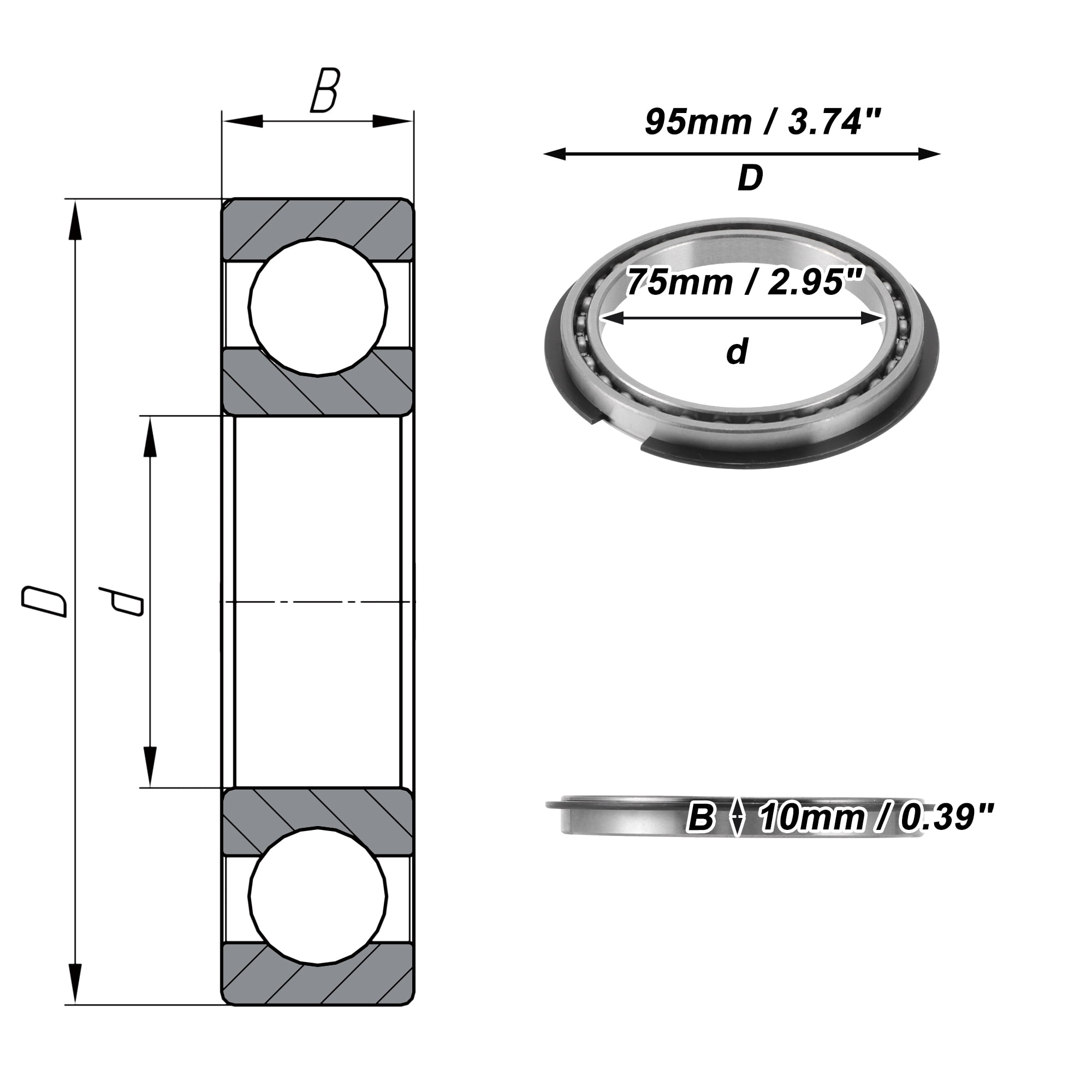 Unique Bargains 6815NR Deep Groove Ball Bearings 75x95x10mm P4 Open Type Lubricated Bearings 1 Pc Car Scooter Skateboard Wheel Universal Silver Tone
