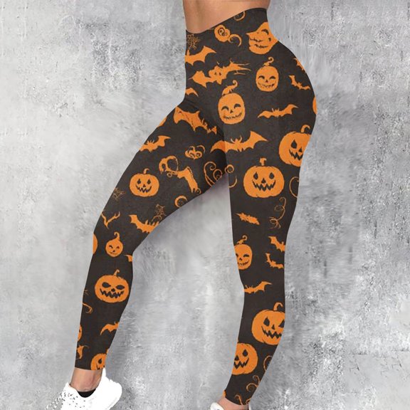 VBTAPA Halloween Pumpkin Leggings for Women Funny Cute Printed High Waist Stretch Workout Yoga Pants Holiday Party Tights Buttery Soft Milk Silk Legging 90% off Clearance Sale Multicolor#1 XL