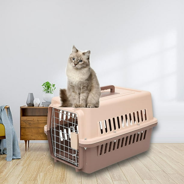 Hard Sided Travel Carrier Kennel Cat Dog Cage for Rabbits Traveling Brown Size S