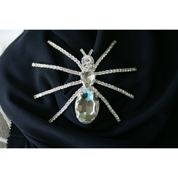 Silver Tone Clear Rhinestone 3D Halloween Spider Pin Brooch, Large Spider Pin