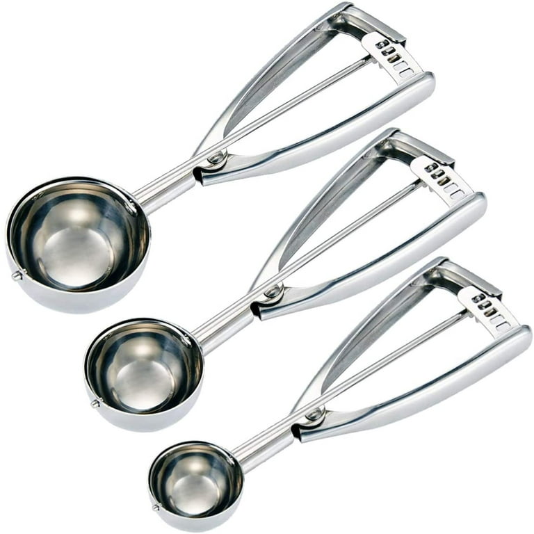  Small Cookie Scoop Set - 3 PCS Include 1 tsp / 2 tsp / 3tsp  Cookie Dough Scoops, Cookies Scoops for Baking, Made of 18/8 Stainless  Steel, Good Soft Grips, Quick Trigger Release: Home & Kitchen
